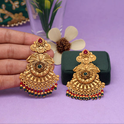 Maroon & Green Color Rajwadi Matte Gold Earrings (MGE226MG)
