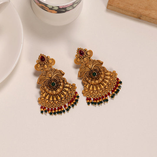 Maroon & Green Color Rajwadi Matte Gold Earrings (MGE226MG)