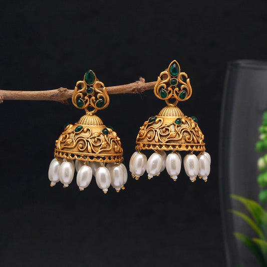 Green Color Matte Gold Earrings (MGE227GRN)