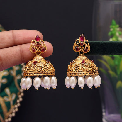 Rani Color Rajwadi Matte Gold Earrings (MGE227RNI)