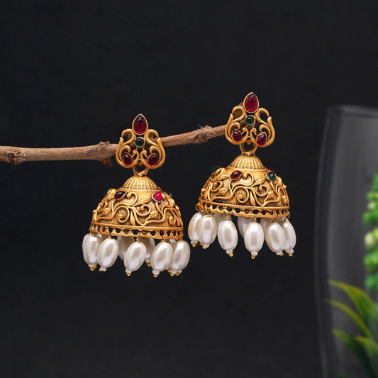 Rani & Green Color Matte Gold Earrings (MGE227RNIGRN)