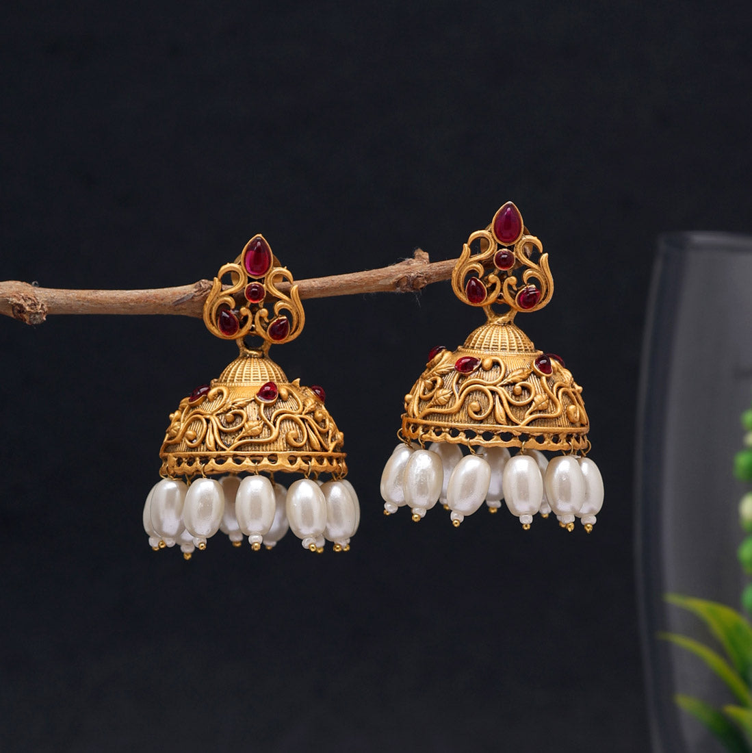 Rani Color Rajwadi Matte Gold Earrings (MGE227RNI)