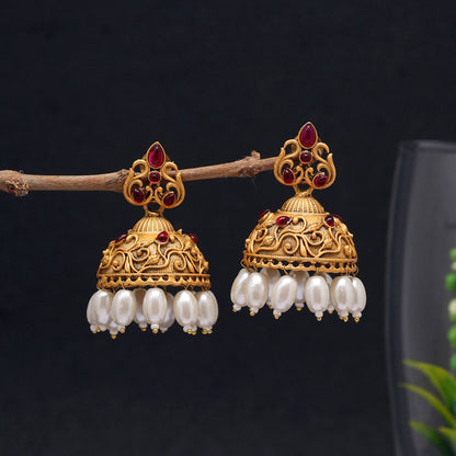 Rani Color Rajwadi Matte Gold Earrings (MGE227RNI)