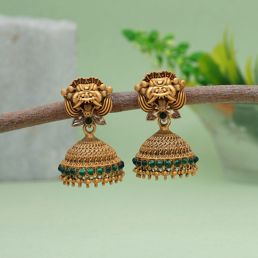 Matte Gold Plated Jhumka Earrings | Fusion Vogue