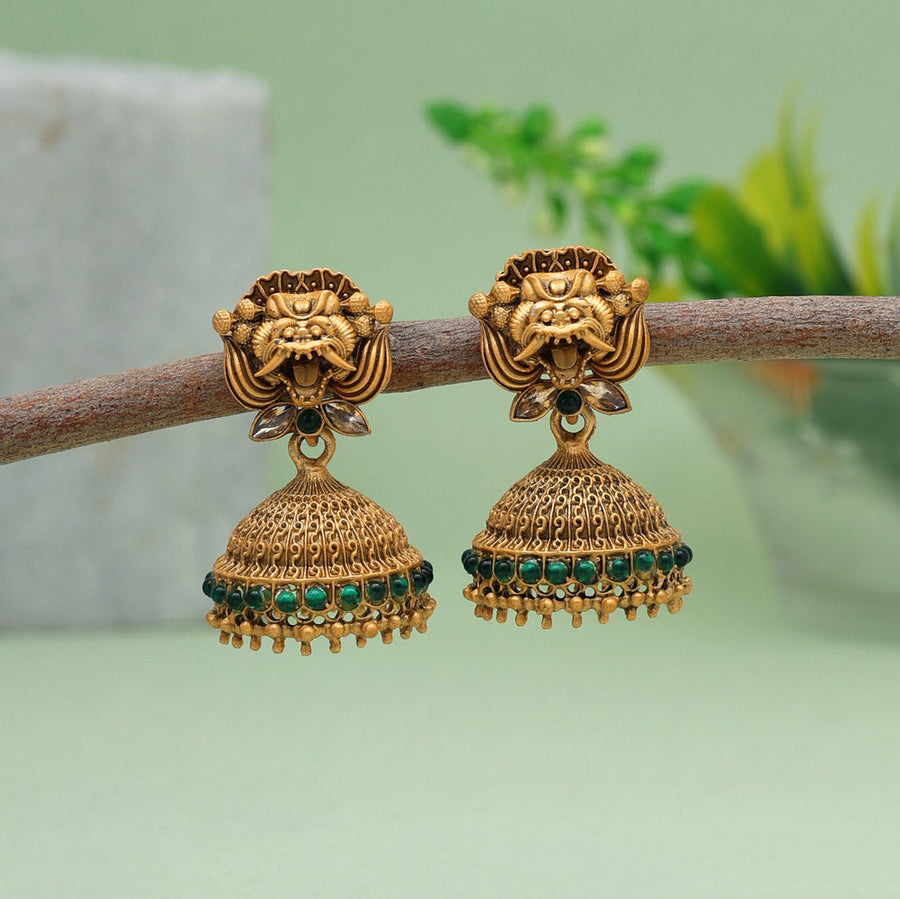 8 Petal Emerald Stone Gold Studs Earrings Shop Online ER3892