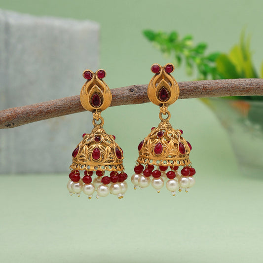 Rani Color Rajwadi Matte Gold Earrings (MGE233RNI)