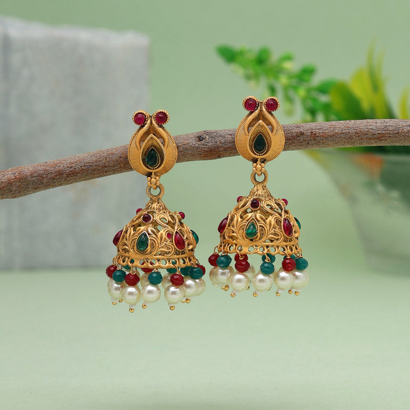 Rani & Green Color Matte Gold Earrings (MGE233RNIGRN)