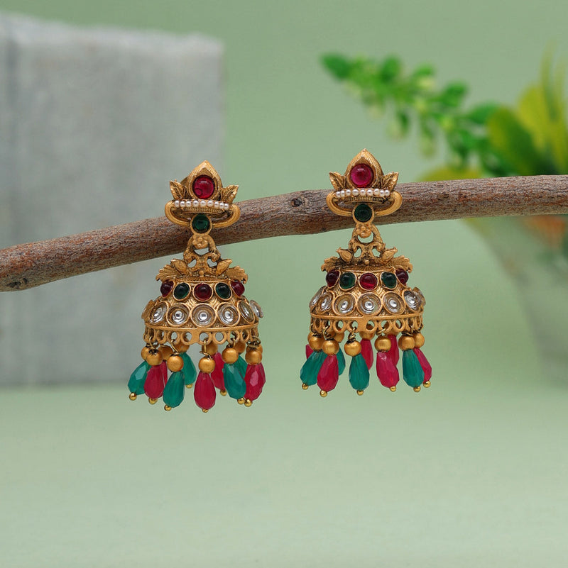 Rani & Green Color Matte Gold Earrings (MGE234RNIGRN)