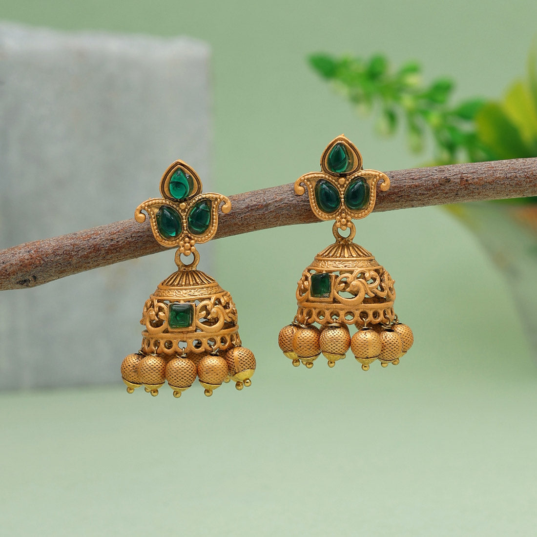 Green Color Matte Gold Earrings (MGE240GRN)