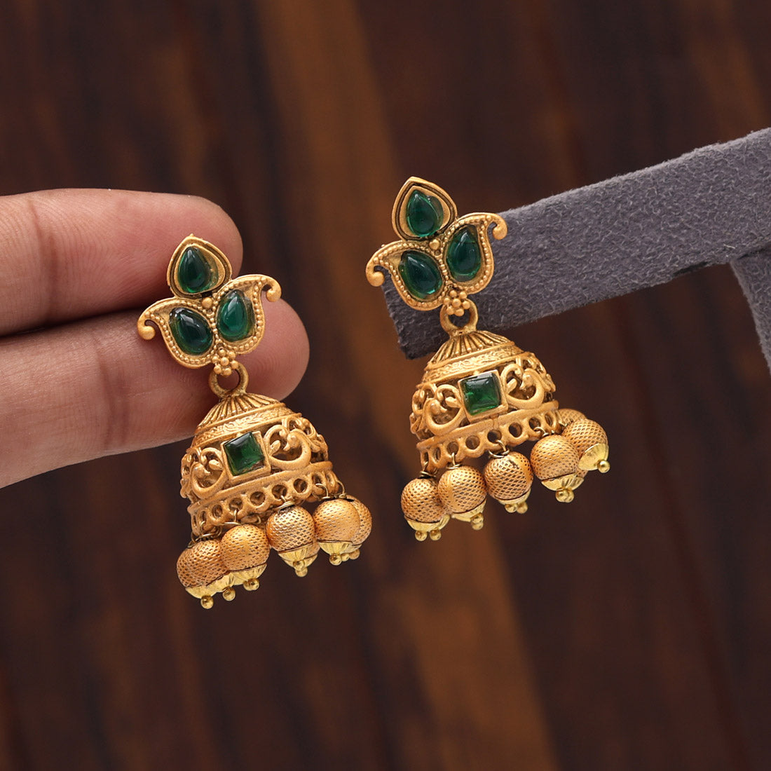 Green Color Matte Gold Earrings (MGE240GRN)