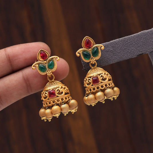 Rani & Green Color Matte Gold Earrings (MGE240RNIGRN)