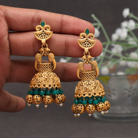 Green Color Matte Gold Earrings (MGE246GRN)