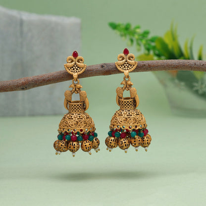 Rani & Green Color Rajwadi Matte Gold Earrings (MGE246RNIGRN)