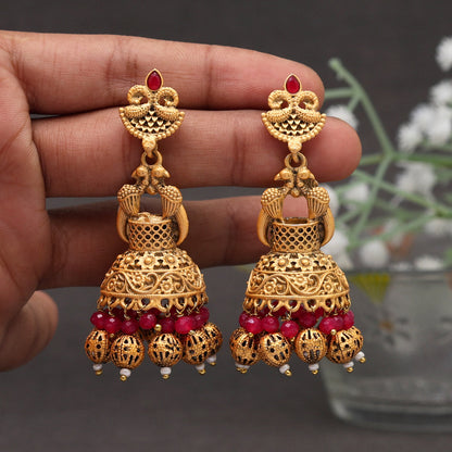 Rani Color Rajwadi Matte Gold Earrings (MGE246RNI)