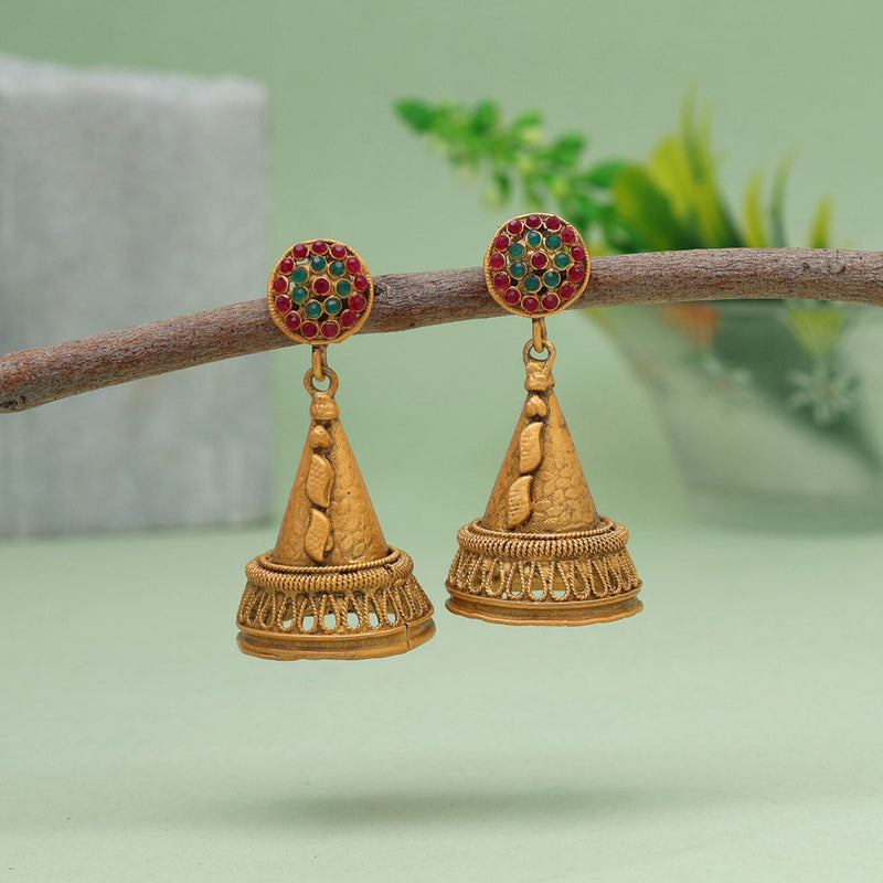 Rani & Green Color Matte Gold Earrings (MGE251RNIGRN)