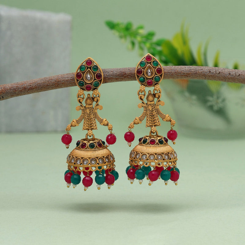 Rani & Green Color Matte Gold Earrings (MGE253RNIGRN)