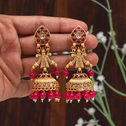 Rani Color Rajwadi Matte Gold Earrings (MGE253RNI)