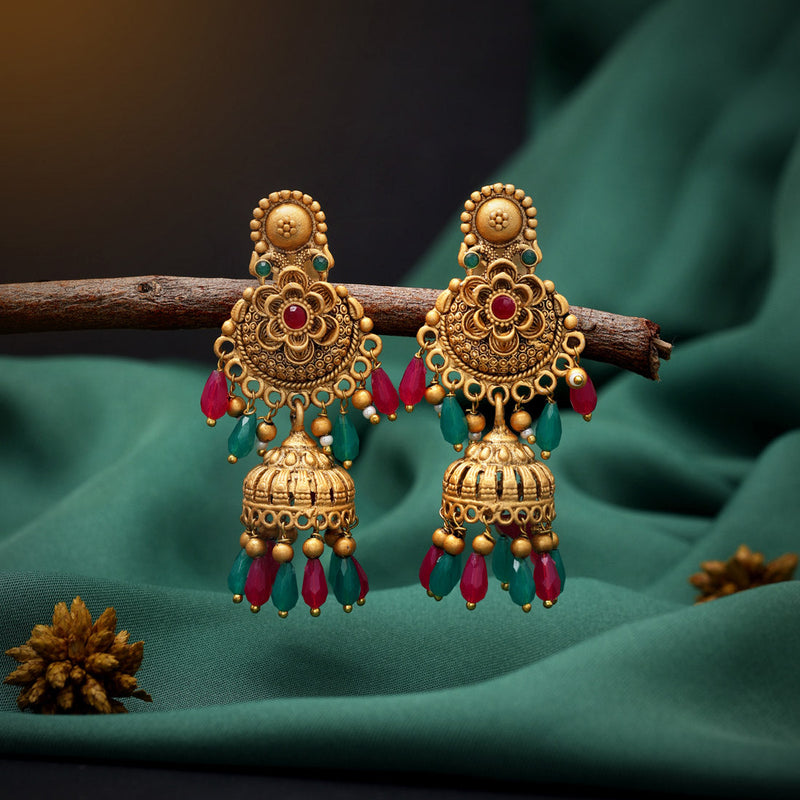 Rani & Green Color Matte Gold Earrings (MGE262RNIGRN)