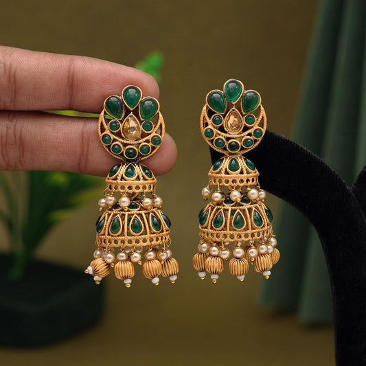 Green Color Matte Gold Earrings (MGE263GRN)