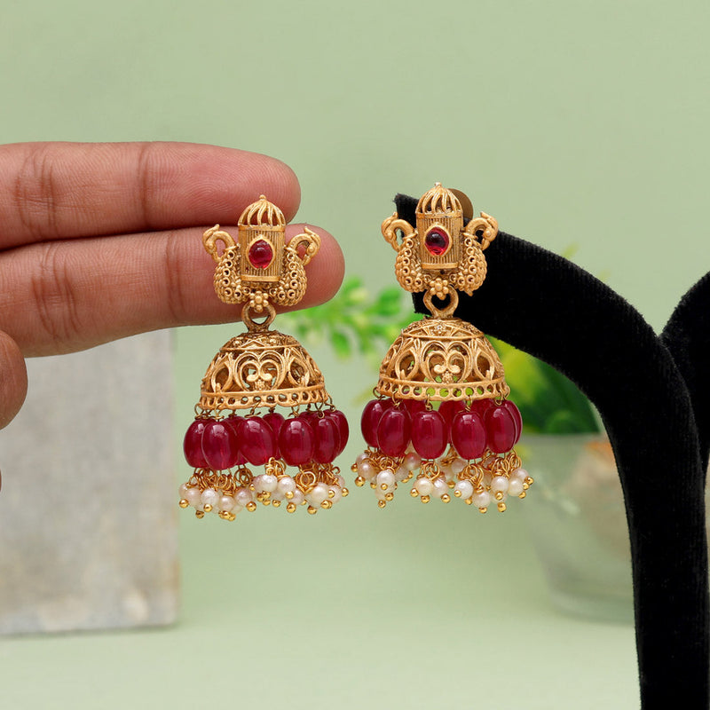 Maroon Color Matte Gold Earrings (MGE274MRN)