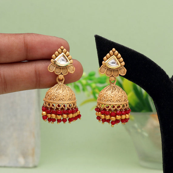 Gold color matte gold earrings - Jaipur Mart - 4264844