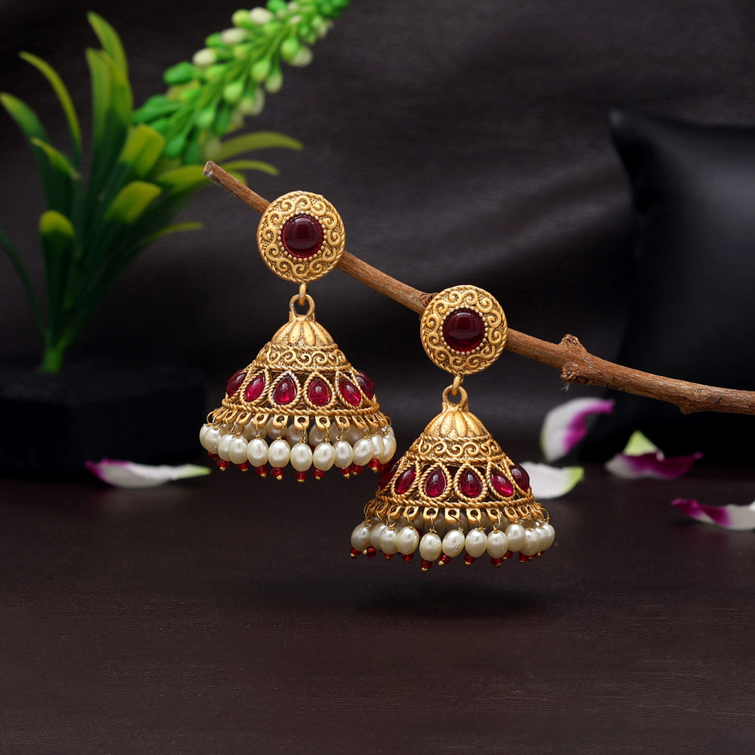 Rani Color Matte Gold Jhumka Earrings (MGE286RNI)