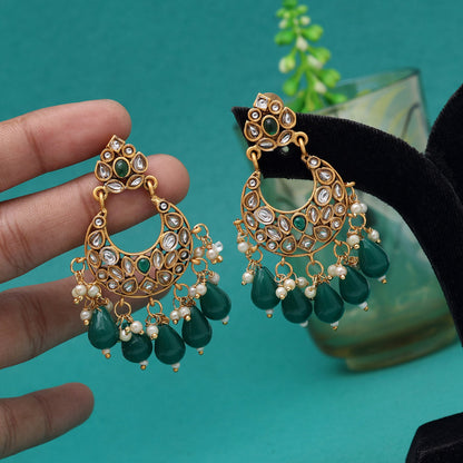 Green Color Matte Gold Earrings (MGE292GRN)
