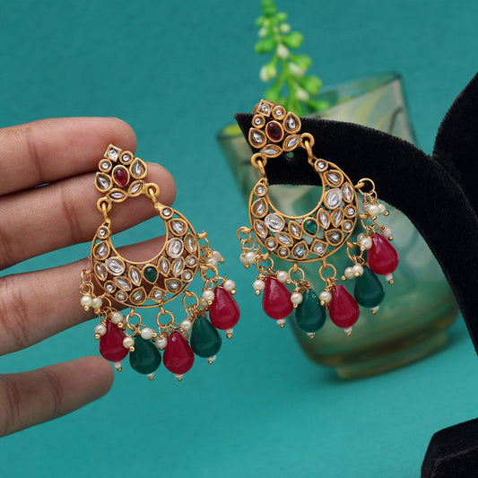 Rani & Green Color Matte Gold Earrings (MGE292RNIGRN)