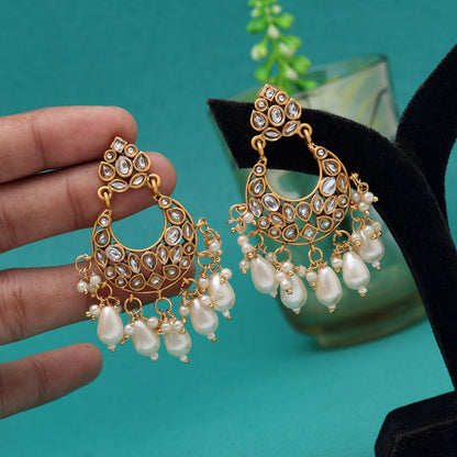 Gold Color Matte Gold Earrings (MGE292WHT)