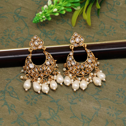Gold Color Matte Gold Earrings (MGE292WHT)