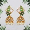 Parrot Green Color Kundan Meenakari Earrings (MKE1192PGRN)