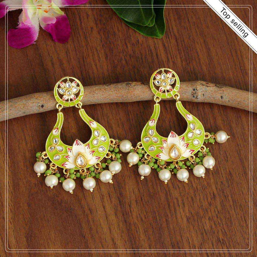 Green Meenakari Multistrand Beaded Bridal Long Haar & dangling earrings  with Maangtika, Pakistani jewelry, Pista Green