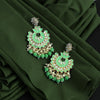 Parrot Green Color Kundan Meenakari Earrings (MKE1614PGRN)