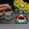 Green Color Hand Painted Kundan Meenakari Earrings (MKE1699GRN)