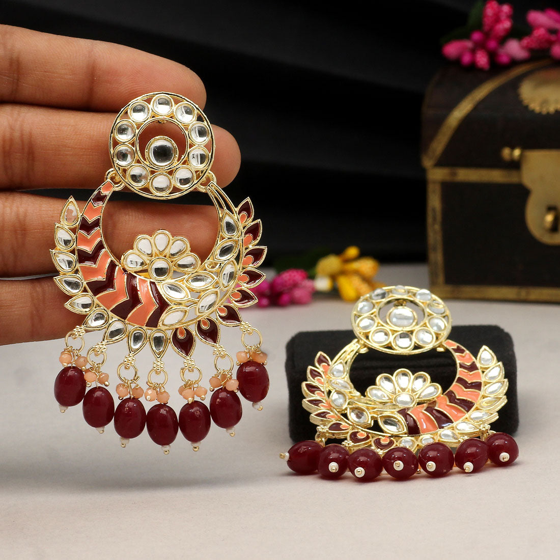 Maroon Color Meenakari Earrings (MKE1718MRN)