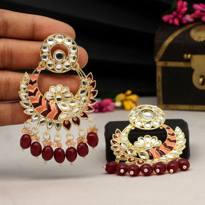 Maroon Color Meenakari Earrings (MKE1718MRN)