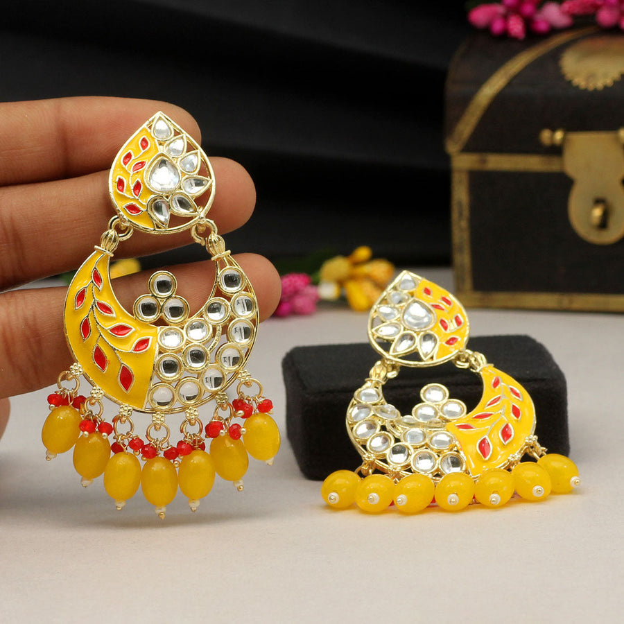 Yellow Jhumka Earrings Silver Plated Pearl Jhumka/Jhumki Earings for Women  & Girls