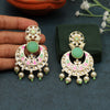 Parrot Green Color Carving Stone Meenakari Earrings (MKE1757PGRN)