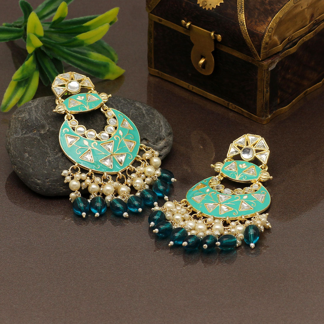 Rama Green Color Meenakari Earrings (MKE1762RGRN)