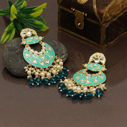Rama Green Color Meenakari Earrings (MKE1762RGRN)