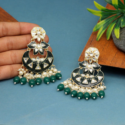 Green Color Meenakari Earrings (MKE1764GRN)