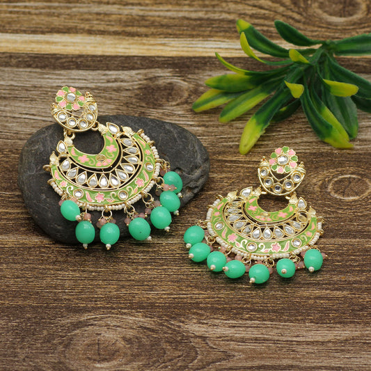 Parrot Green Color Meenakari Earrings (MKE1765PGRN)