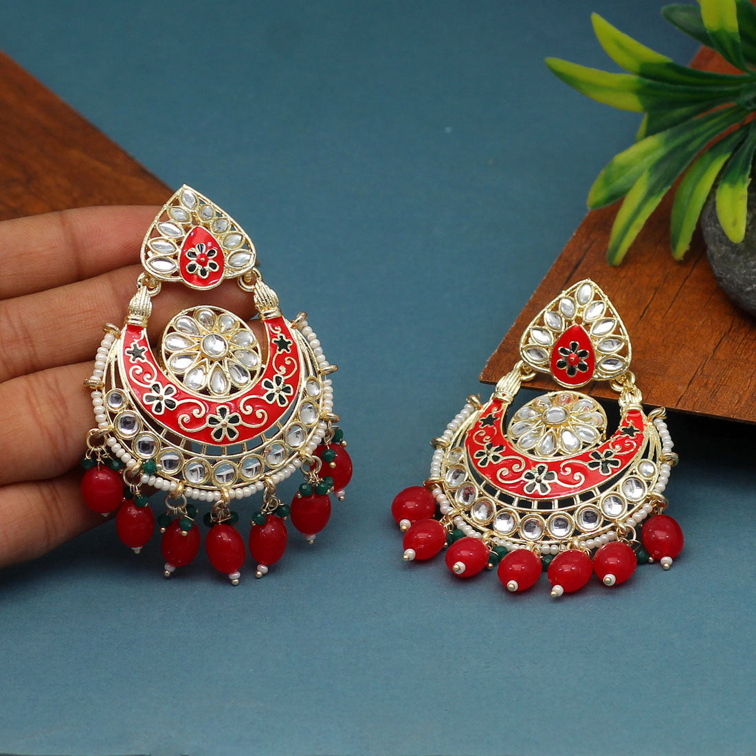 Red Color Meenakari Earrings (MKE1767RED)