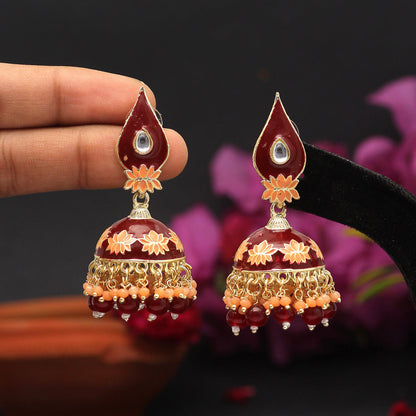 Maroon Color Meenakari Earrings (MKE1770MRN)