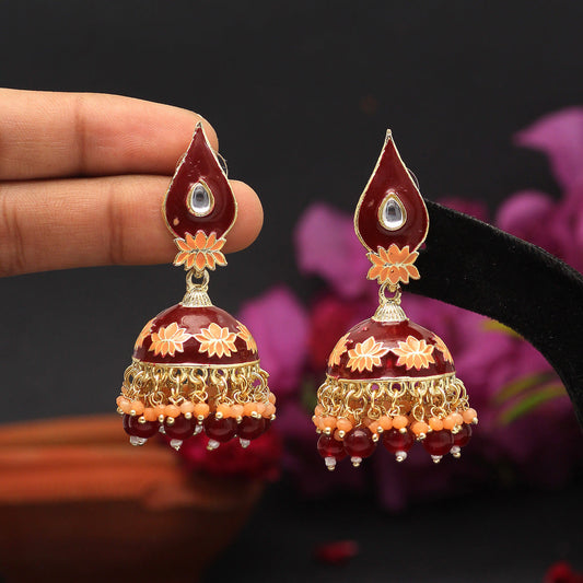 Maroon Color Meenakari Earrings (MKE1770MRN)