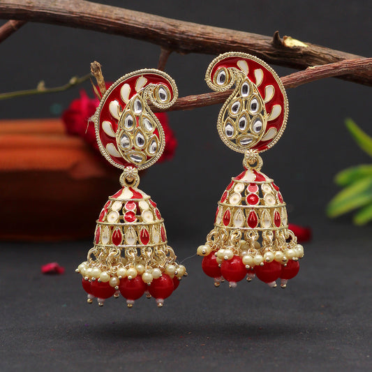 Red Color Meenakari Earrings (MKE1772RED)