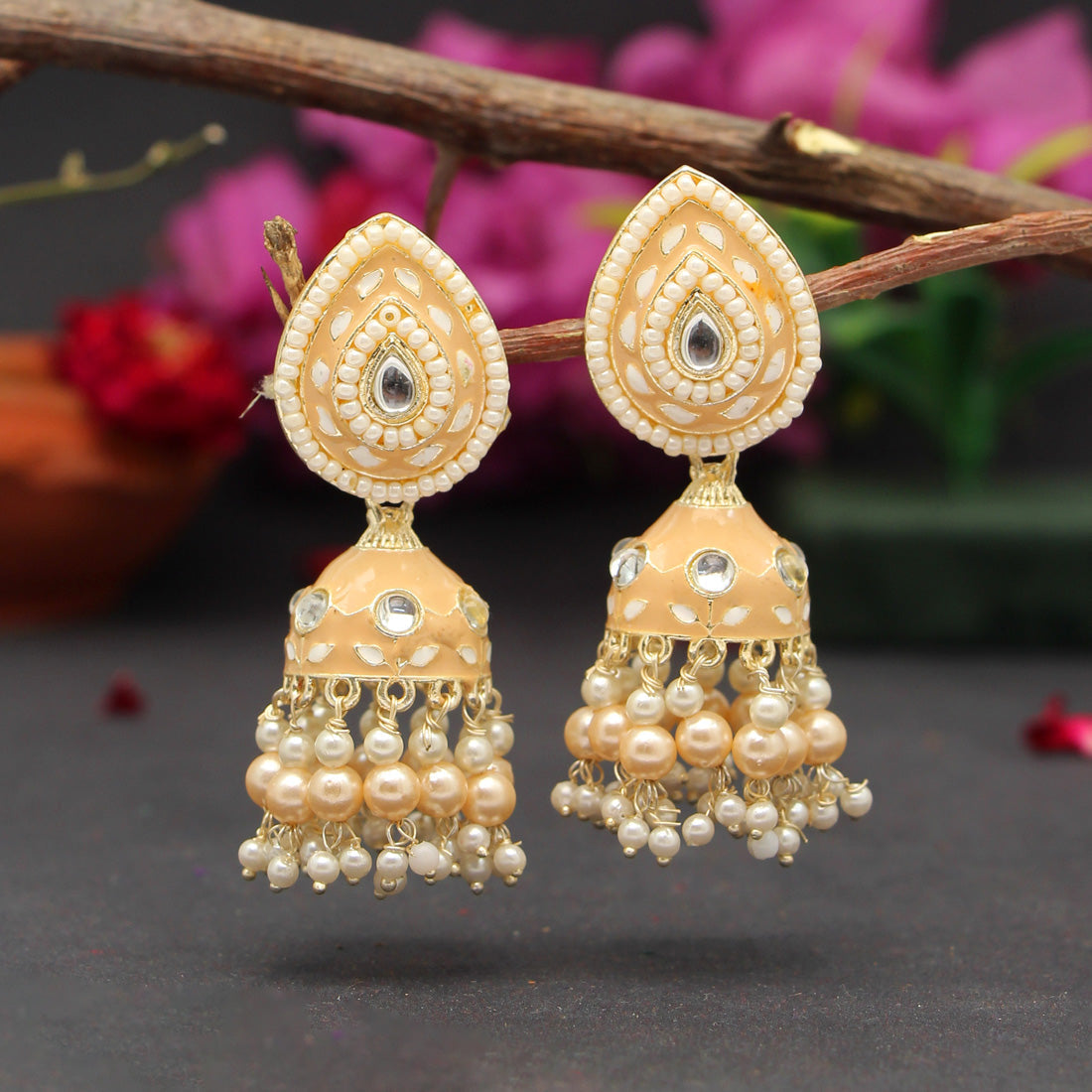 Beige Color Meenakari Earrings (MKE1773BEG)