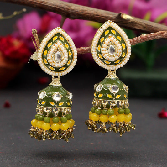 Mehandi Green Color Meenakari Earrings (MKE1773MGRN)