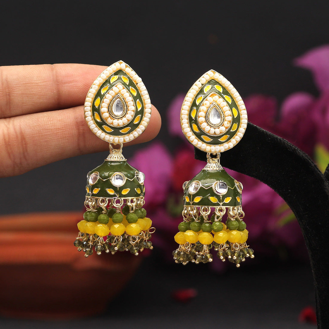 Mehandi Green Color Meenakari Earrings (MKE1773MGRN)