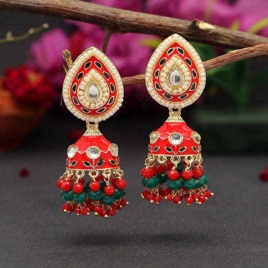 Red Color Meenakari Earrings (MKE1773RED)